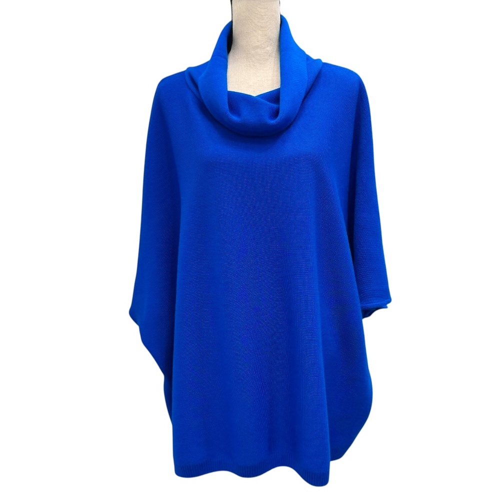 ST. JOHN ROYAL BLUE WOOL OVERSIZED SHORT SLEEVE COWL NECK SWEATER